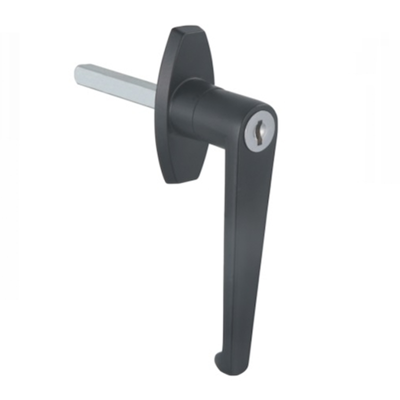 Description: Handle Lock
Material: ZDC base, handle, cylinder. Steel shaft.  
Surface: Chrome plated cylinder, power coated handle and base. Zinc plated shaft.
Remark: 90 degree turn achieve open and lock
