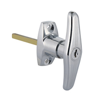 Description: Handle Lock
Material: ZDC base, handle, cylinder. Steel shaft.  
Surface: Chrome plated cylinder, handle and base. Zinc plated shaft.
Remark: 180 degree turn achieve open and lock
