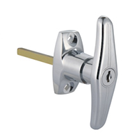 Description: Handle Lock
Material: ZDC base, handle, cylinder. Steel shaft.  
Surface: Chrome plated cylinder, handle and base. Zinc plated shaft.
Remark: 180 degree turn achieve open and lock
