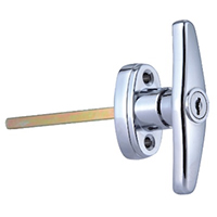 Description: Handle Lock
Material: ZDC base, handle, cylinder. Steel shaft. 
Surface: Chrome plated cylinder, handle and base. Zinc plated shaft.  
Remark: 90 degree turn achieve open and lock.  
