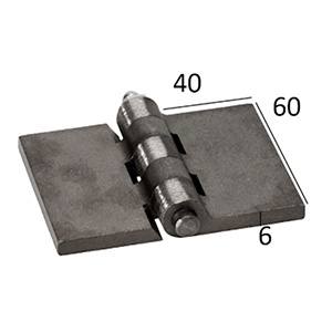 Name: Hinge 60x40x6mm lubricated
Material: Steel
Size: 60x40x6mm 
Hinge Pin: 8mm
Joint Spacing: 5
